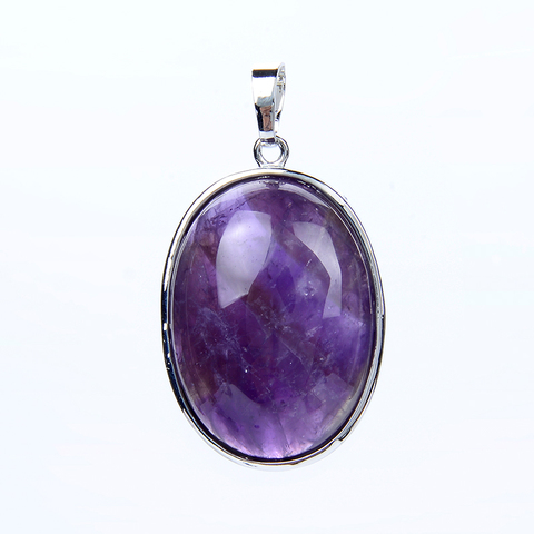 New Simple Oval Silver Plated Purple Amethysts Rose Pink Quartz Lapis Lazuli Natural Stone Pendant for Necklaces Fashion Jewelry ► Photo 1/6