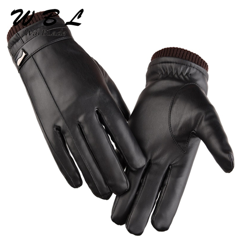 Men's Luxurious PU Leather Winter Driving Warm Gloves Cashmere Tactical gloves Black Drop Shipping High Quality WarBLade ► Photo 1/5