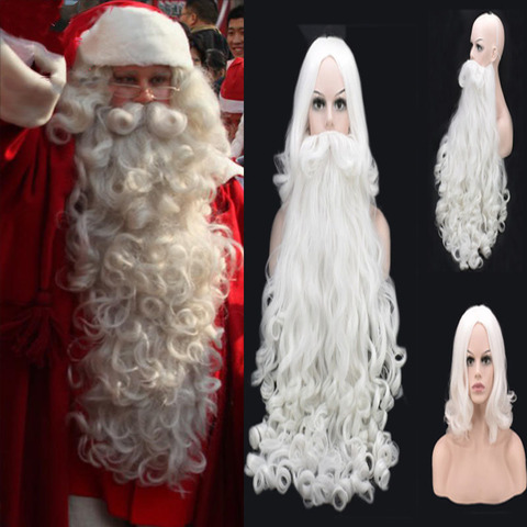 High Quality Christmas Cosplay Wig Beard Santa Claus White Curly Long Synthetic Hair for women men Halloween Party Cosplay Prop ► Photo 1/6