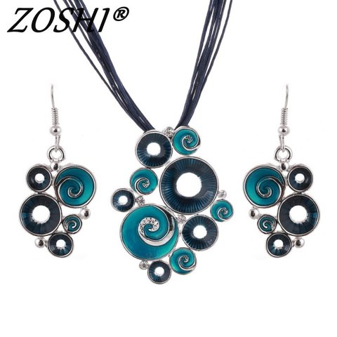 ZOSHI Fashon Colorful Enamel African Jewelry Sets For Women Gem Multilayers Leather Pendant Necklaces Earrings Wedding Sets ► Photo 1/6