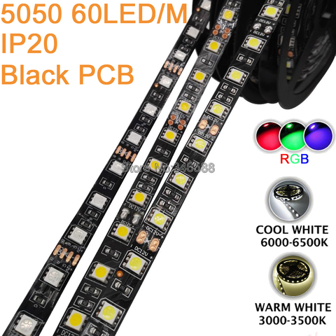5m DC 12V 10mm Black PCB 5050SMD 60LED/M 300LEDs IP20 IP65 Waterproof Flexible LED Strip Light RGB Multi-Color White Warm White ► Photo 1/6