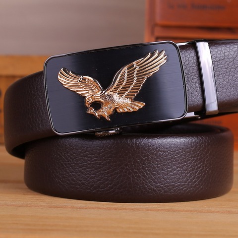 business mens belts luxury 2022 strap formal cinto eagle hawk automatic buckle big size 140 cm 150 160 girdle 130 fiber leather ► Photo 1/1