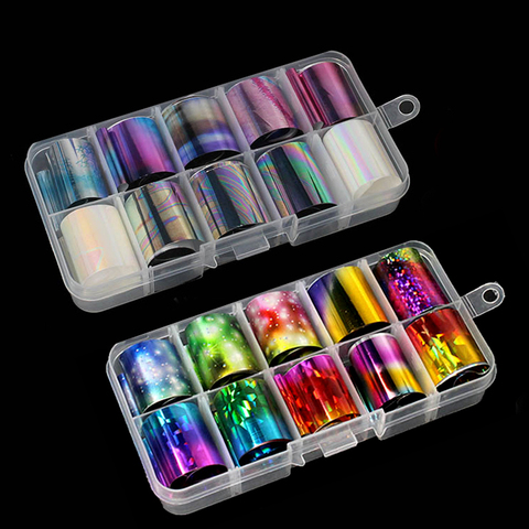 10pcs Holographic Nail Foil Set Transparent AB Color Nail Art Transfer Sticker Galaxy Manicure DIY Holo Sticker Matte ► Photo 1/6