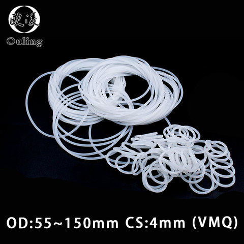 White Silicon Rings Silicone/VMQ O ring CS 4mm OD55/60/65/70/72/75/80/85/90/95/100/105/150mm Rubber O-ring Seal Gasket Washer ► Photo 1/6