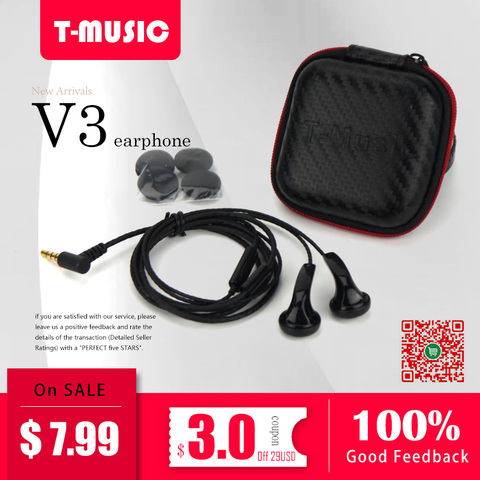 New V3  HiFi T-Music Earphone 3.5mm In-Ear Earphones 44ohm Headset Neutral Sound ► Photo 1/6