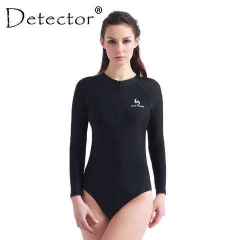 Detector One Piece Swimsuit High Neck Rash Guard Long Sleeve Swimwear Swimming Suit for Women Push up Bathing Suit Bodysuit ► Photo 1/6