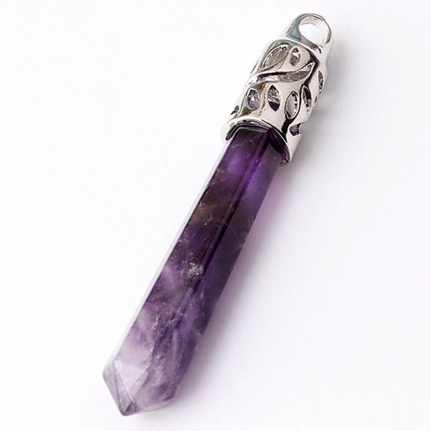 Kraft-beads Popular Silver Plated Stone Reiki Healing Pendulum Natural Purple Quartz Amethysts Pendant Fashion Jewelry ► Photo 1/2