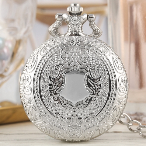 Luxury Silver Shield Crown Pattern Quartz Pocket Watch Fashion Necklace Pendant Chain Jewelry Gift Steampunk Clock for Men Women ► Photo 1/6