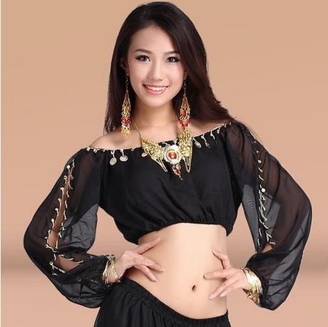 New arrival crystal cotton and mesh belly dance top momen half sleeves  belly dance tops sexy top 9 colors ► Photo 1/6
