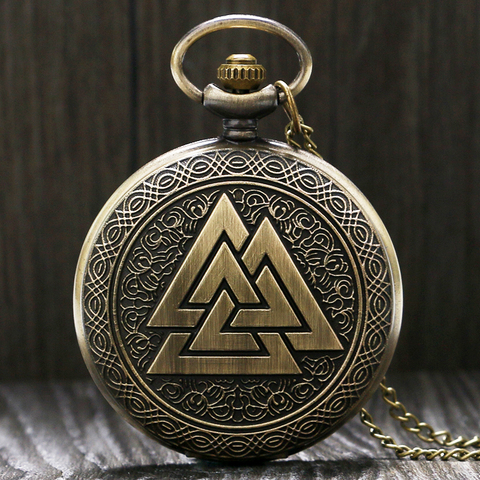 Valknut Three Interlocking Triangles Norse Mythology Antique Style Pocket Watch Full Hunter Women Men Analog Fob Watch Best Gift ► Photo 1/6