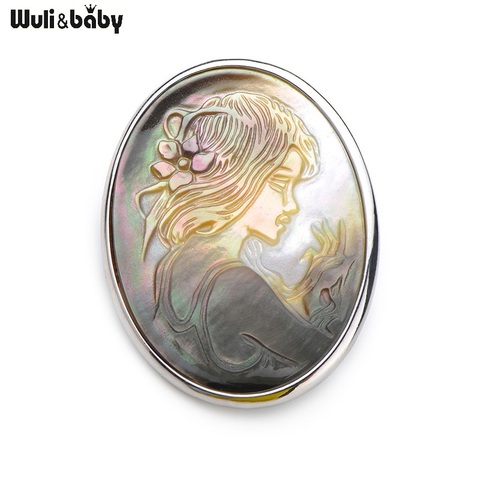 Wuli&Baby Natural Shell Queen Head Women Brooches Alloy Metal Shell Girl Banquet Weddings Brooch Badge Gift Scarf Buckle ► Photo 1/6