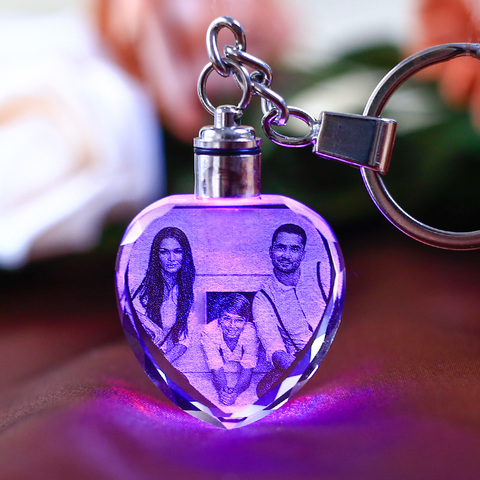 LED Wedding Frame Photo Album Photos Colorful Crystal Glass Key Chain Custom Picture Family Memory Record Baby Photo Keyring ► Photo 1/6