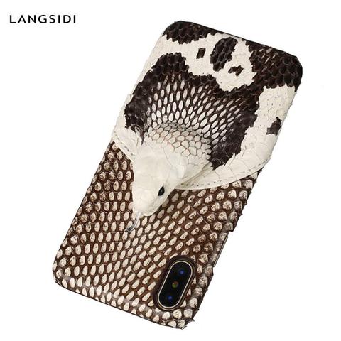 Genuine Leather Snakeskin Phone Case For iPhone X 12 Mini 11 Pro MAX XS 12 Pro Max XR 6 6S 7 8 Plus SE 2022 3D Cobra Head Luxury ► Photo 1/6