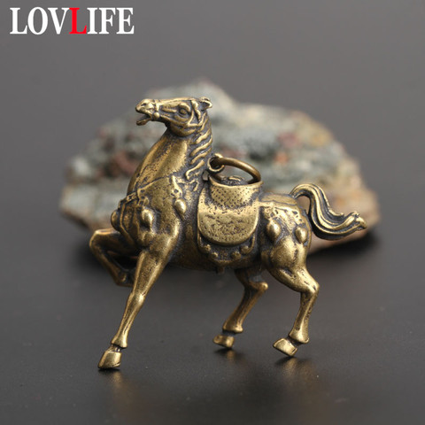 Fine Casting Copper War Horse Key Chain Pendant Vintage Brass Animal Keychain Bag Charm Key Ring Holder Children Decoration Gift ► Photo 1/6