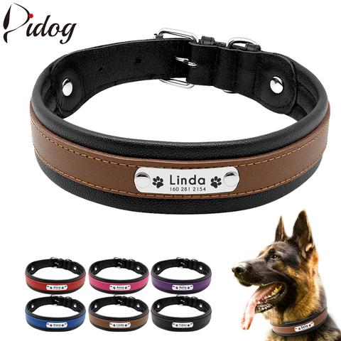 Leather Dog Collar Personalized Collar For Big Large Dogs Custom Engraved Nameplate Pet ID Tag Collars German Shepherd Pitbull ► Photo 1/6