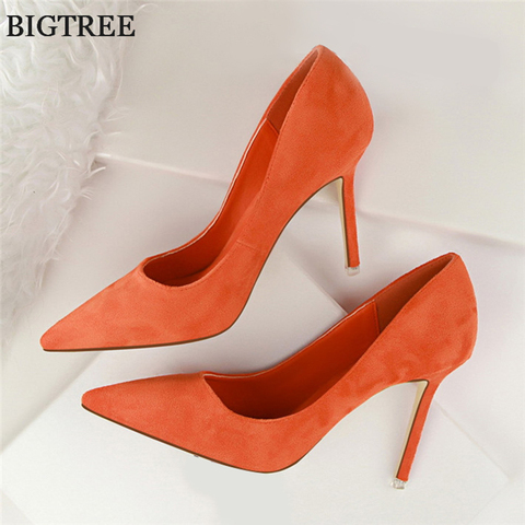 Plus Size 34-43 Woman Concise Office Shoes Fashion Pointed Toe Women Pumps Flock Shallow High Heels Women's Party Shoes 9 Colors ► Photo 1/6