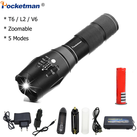 XPL-T6/L2/V6 LED Flashlight Zoomable led torch for 18650/AAA battery Waterproof linterna led flashlights for Camping ► Photo 1/6