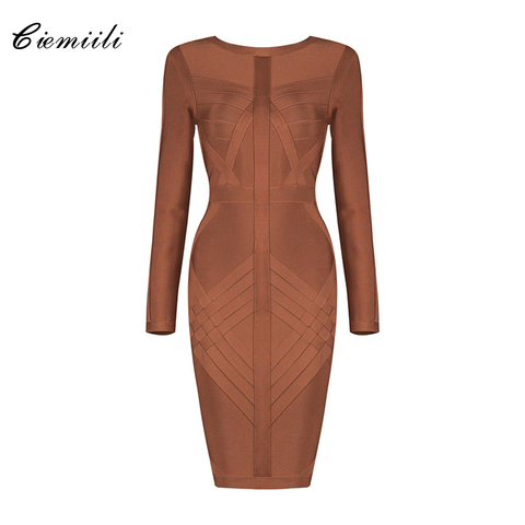 CIEMIILI Full Sleeves O Neck Above Knee Mini Back Zipper Bodycon Spandex Women 2022 Winter Celebrity Nightclub Party Sexy Dress ► Photo 1/6