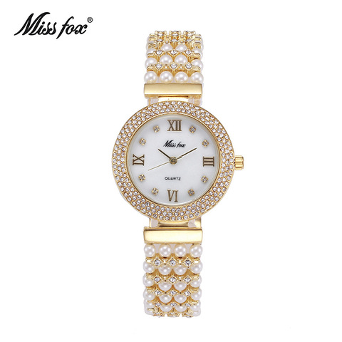 Miss Fox Nature Pearl Watch Women Famous Brand Steel Back Water Resistant Gold Watch Quartz Diamond Timepiece Women montre femme ► Photo 1/6