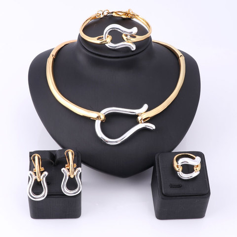 Women African Jewelry Sets Gold Color 3 Colors Fashion Bridal Wedding Elegant Romantic Wedding Necklace Jewelry Sets ► Photo 1/6