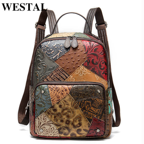 WESTAL women's leather backpack female school bags for girls travel/laptop backpacks for women backpack patchwork bagpacks 86343 ► Photo 1/6