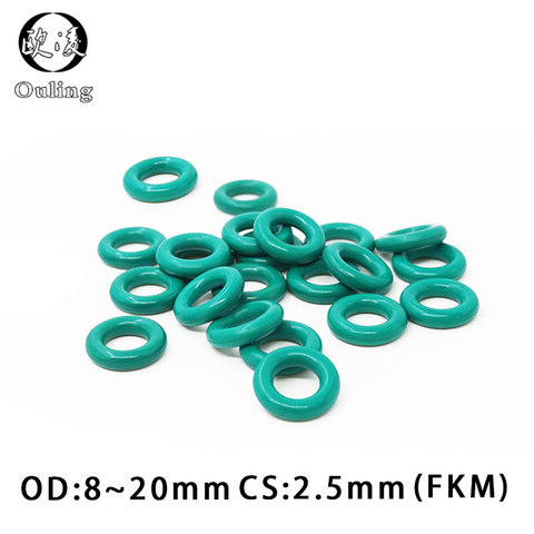 10PC Fluorine rubber Ring Green FKM O ring Seal OD8/9/10/11/12/13/14/15/16/17/18/19/20*2.5mm Thickness O-Ring Oil Gasket Washer ► Photo 1/6