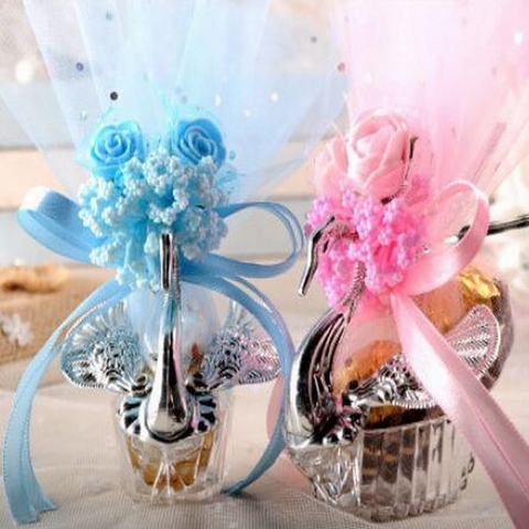 12 pcs European Styles Acrylic Silver Elegant Swan Candy Box Wedding Gift Favor Party Chocolate Boxes + Full Accessory ► Photo 1/6