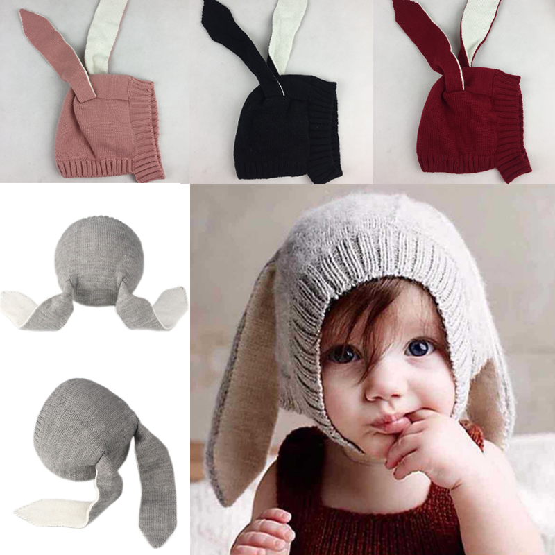 Winter Baby Toddler Kids Boy Girl Knitted Rabbit Crochet Ear Beanie Warm Hat Cap
