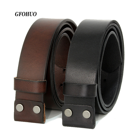 GFOHUO Vintage No Buckle belt suit Smooth buckle black coffee belts men luxury Cowskin Soild Genuine only leather without buckle ► Photo 1/6