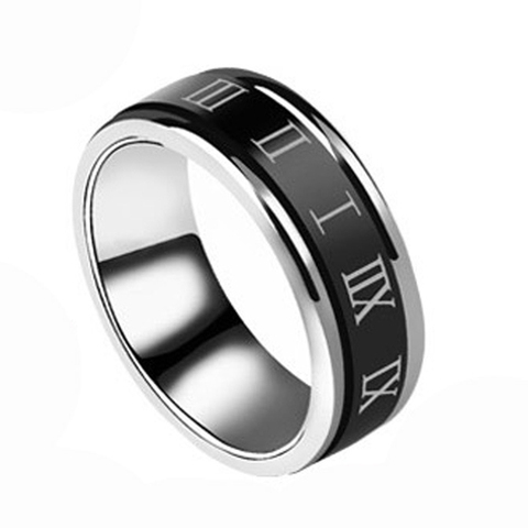 Wide 8mm Stainless Steel Wedding Ring Roman Number Black Cool Rotatable Punk Rings for Men Women Fashion Jewelry ► Photo 1/4