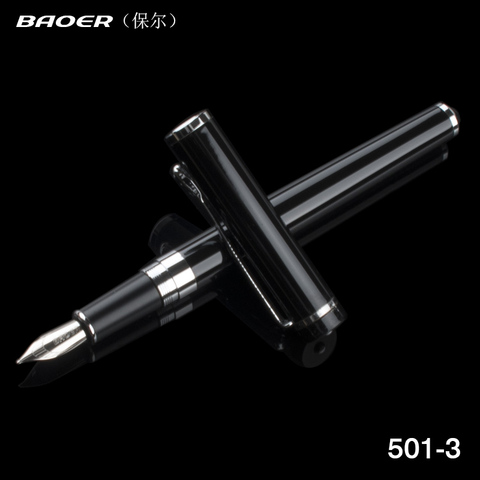 Baoer Deluxe Gift Pens d521 Black Soft Metal Fountain Pen 0.5mm Iridium Nib Ink Writing Pens School Supplies Free Shipping ► Photo 1/1