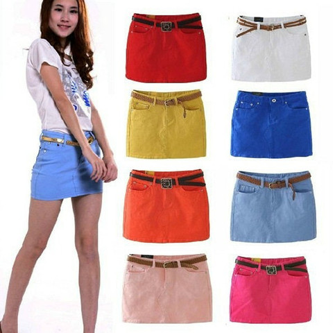 YJSFG HOUSE Candy Color Summer Short Denim Skirt Women High Waist Slim Jeans Skirts Casual Pockets Saia Midi Pencil Skirts Jupe ► Photo 1/5