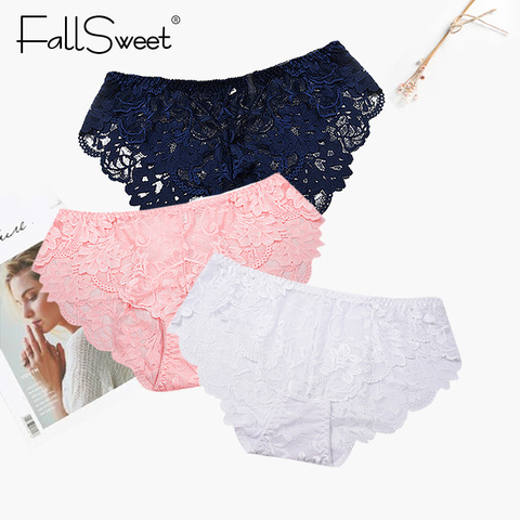 FallSweet Women Full Lace Panties  Solid Sexy Briefs Female  Plus Size Underwear Mid Rise 4XL ► Photo 1/6