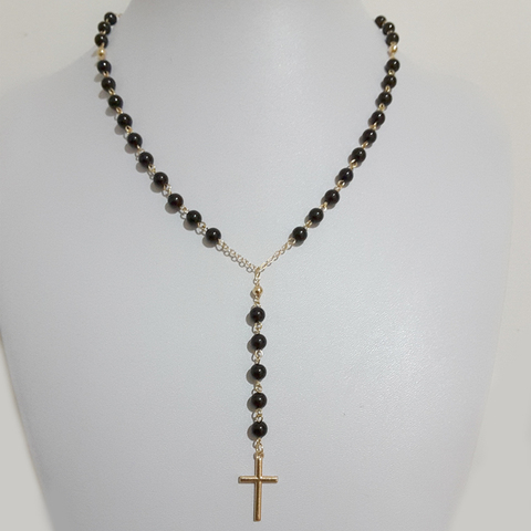 Fashion Christian Cross Pendant Necklace Rosary Belief Black Beads Beaded Chain Jewelry Accessories Ladies Gift ► Photo 1/6