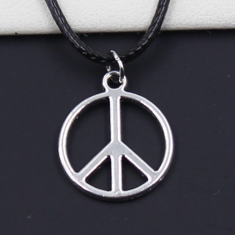 New Durable Black Faux Leather Peace Sign Symbol Pendant Cord Choker DIY Necklace Retro Boho Tibetan Silver Color ► Photo 1/1