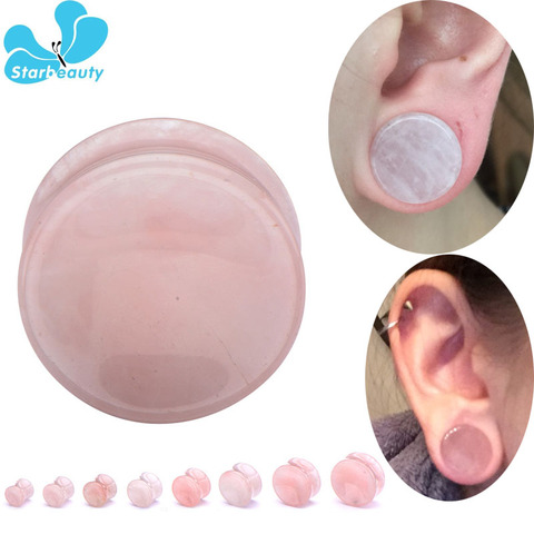 2Pc Pink Quartz Organic Stone Flesh Tunnels Ear Plugs Ear Gauges Expander Stretcher Plus Size Ear Expander Body Piercing Jewelry ► Photo 1/5