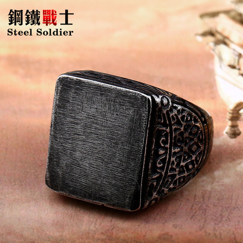 Steel soldier simple vintage fashion stainless steel men ring square design double eagle Emblem signet jewelry Russian gift ► Photo 1/6