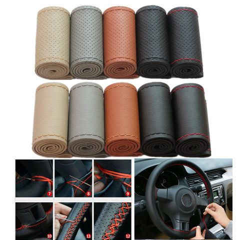 Car Braid On The Steering Wheel 38 cm Hand Sewing Microfiber Leather Covers Auto Steering Wheel Cover ► Photo 1/6