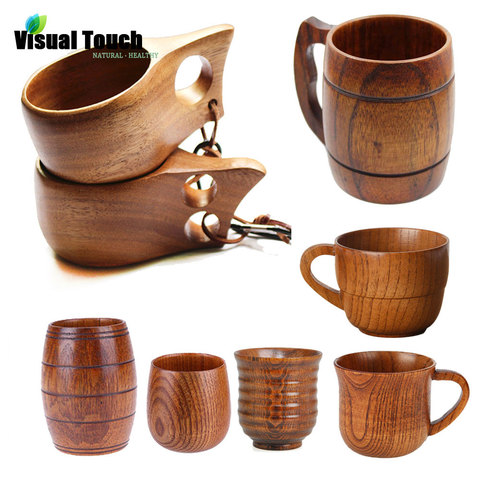 Natural Wooden Cup Coffee Handmade Milk Drinking Natural Water Mugs Cups  Juice