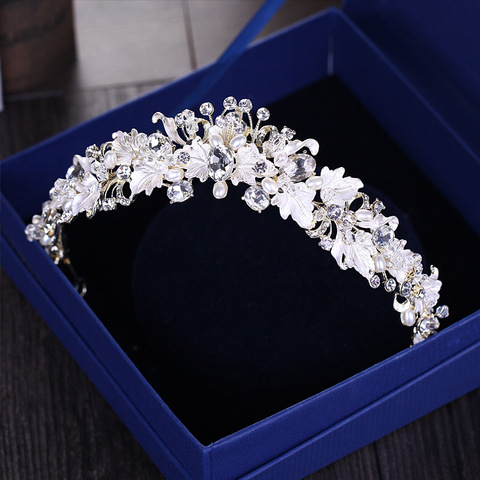 Baroque vintage gold rhinestone pearl flower bridal crowns handmade tiara headband crystal diadem crown wedding hair accessories ► Photo 1/6
