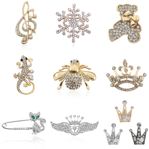 Fashion Full Rhinestone Bee Tortoise Lizard Bear Crown Music Note Guitar Brooches Pins Jewelry For Women Christmas Gifts Broches ► Photo 1/6