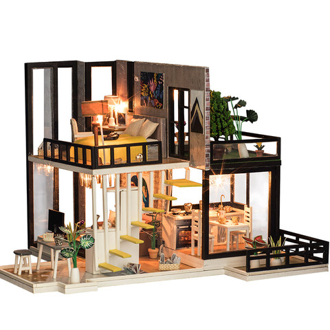 DIY Larget Doll House Toy Wooden Miniatura Doll Houses Miniature Dollhouse Toys With Furniture Dust Cover Birthday Gift K033 ► Photo 1/6