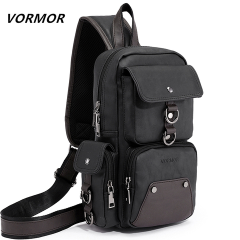 Multifunction Crossbody Bags Men Chest Pack Short Trip Messengers Chest Bag Water Repellent PU Leather Shoulder Bag Male ► Photo 1/6