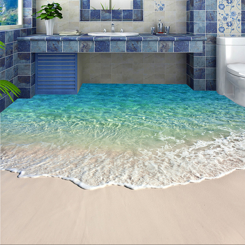 Custom Self-adhesive Floor Mural Photo Wallpaper 3D Seawater Wave Flooring Sticker Bathroom Wear Non-slip Waterproof Wall Papers ► Photo 1/6