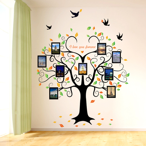 Large 160*204cm Family Tree Heart-shaped Photo Frame Wall Sticker Love You Forever Bird Decals Mural Art Home Decor Removable ► Photo 1/6