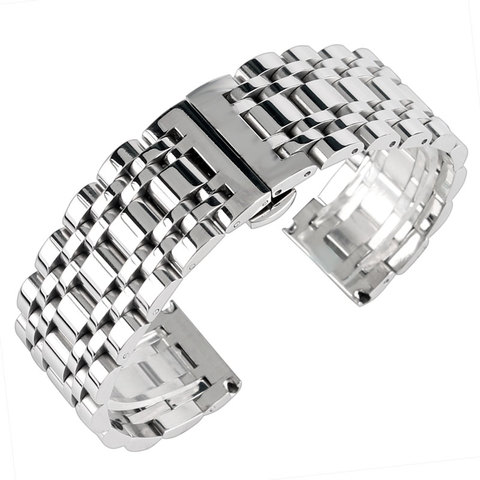 Luxury Silver 20/22/24mm Solid Stainless Steel Watchband Push Button Hidden Clasp Adjustable Men Watches Strap Replace Bracelet ► Photo 1/6