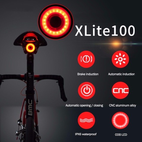 Enfitnix Xlite 100 IPX6 USB Charging Road Bike MTB Rear Light Saddle Seatpost Bicycle Taillights Smart Brake Lights Xlite100 ► Photo 1/6
