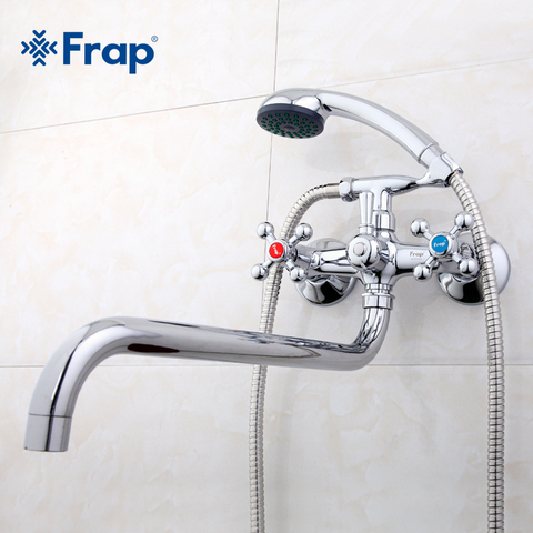 Frap Wall mounted shower set hand shower bathroom double handle dual hole shower faucet with 36cm nose F2619 ► Photo 1/6