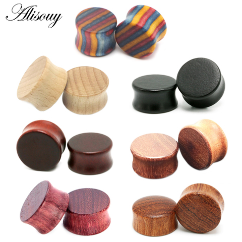 Alisouy New Arrival Wooden Ear Plugs Gauges Earrings Women Men Punk Flesh Tunnel Expanders Piercing Body Jewelry 1 PC ► Photo 1/6