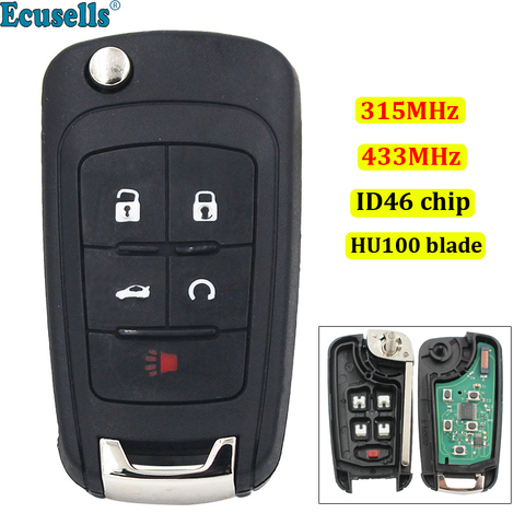 4+1/5 Button Remote Key fob 315mhz 433mhz with ID46 chip For Chevrolet Impala Equinox Cruze Sonic Malibu Camaro HU100 uncut ► Photo 1/4